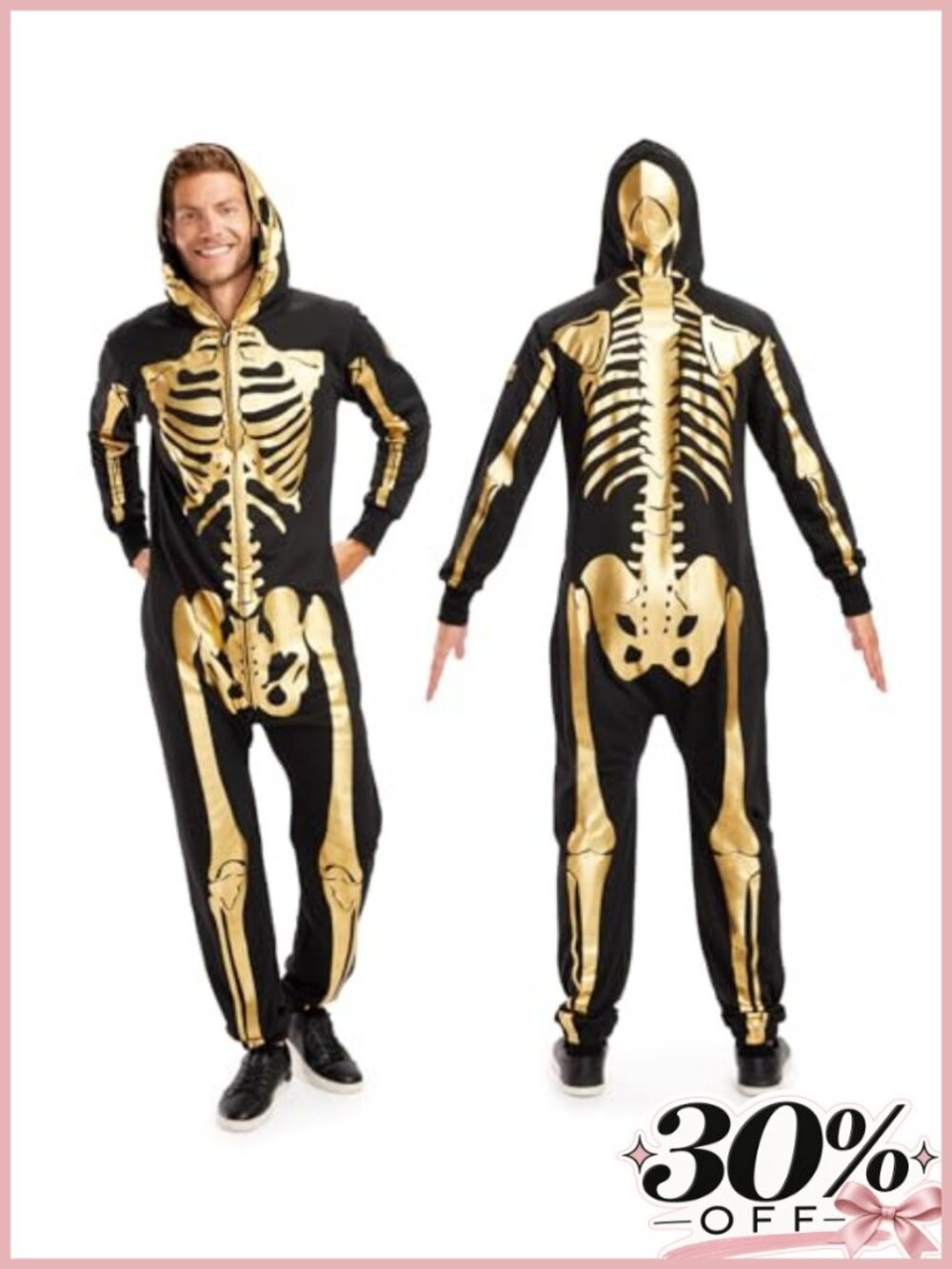 Men's Halloween Skeleton One Piece Jumpsuit Hooded Sleeveless Costume